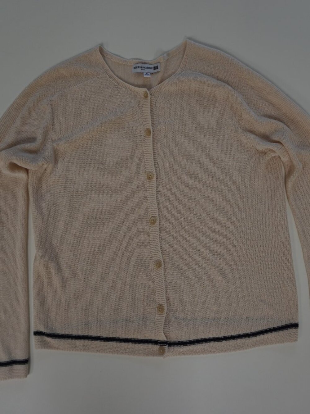 Ines de la Fressange x Uniqlo Open Knit Button Up Cream Crewneck Cardigan M